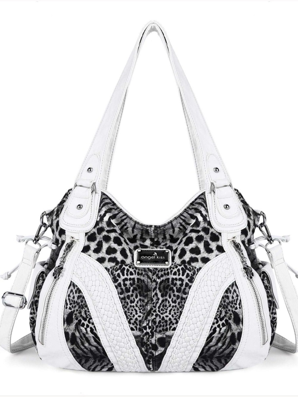 Angel Kiss Black and White Animal Print Shoulder Bag with Cream Trim
